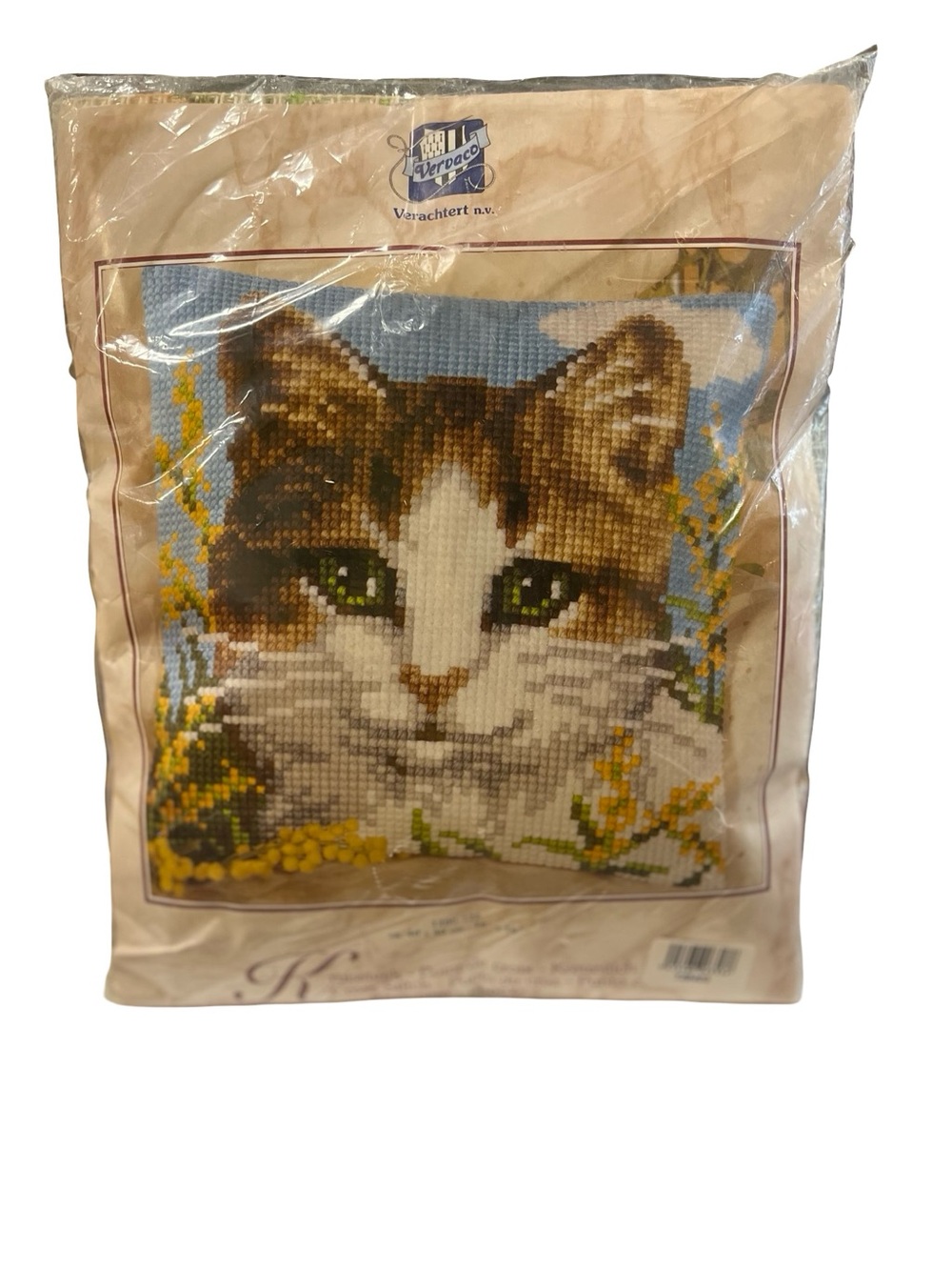 Vtg Vervaco Cross Stitch Cushion Kit Cat 16" x 16" Cottage Granny Core Cat Mom